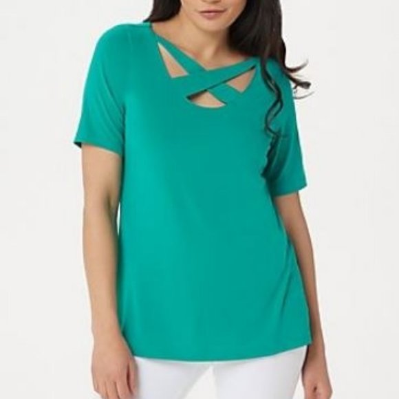 Susan Graver Tops - Susan Graver Liquid Knit Crossover Neck Top 5222